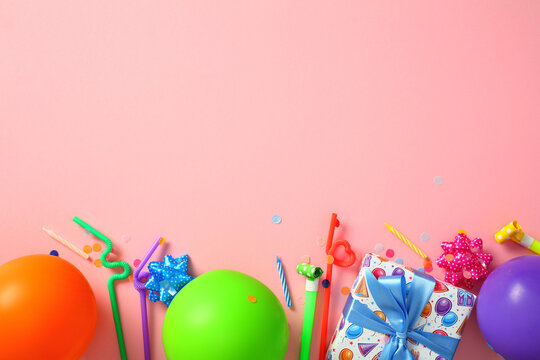 Festive birthday celebration frame with decorations and copy space