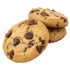 Delicious chocolate chip cookies stacked together isolated on transparent background