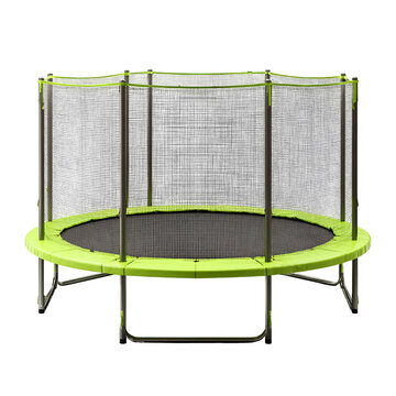 Round trampoline with safety net isolated on transparent background