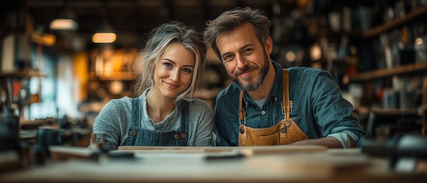 Crafting together skilled artisans in a cozy workshop creating unique wooden items