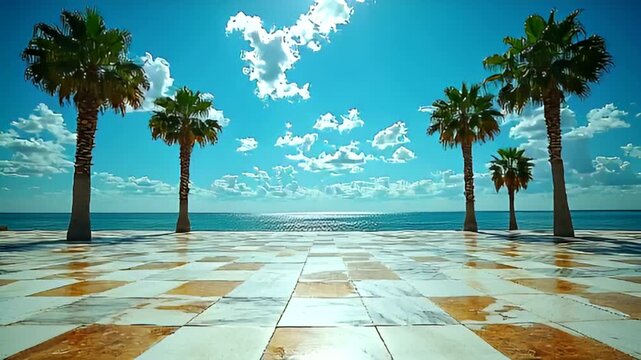 Coastal Paradise Palm Trees Sea and Sky Motion Background for Relaxation