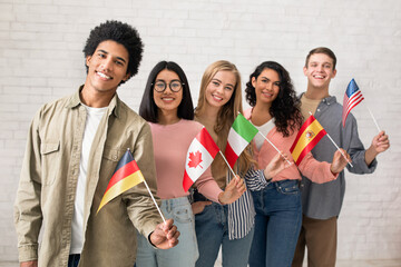 Modern education of international students or immigrants. Happy generation z multiracial people...