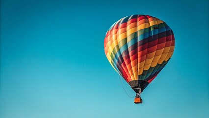 Fototapeta premium Vibrant hot air balloon soars gracefully through calm azure sky, adventure and wonder in the sky above, freedom and exploration.