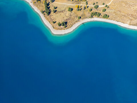 Aerial view of Lake Tekapo in Canterbury New Zealand