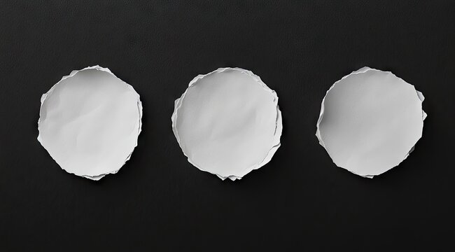 Three circular white paper cutouts on black background