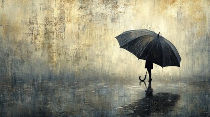 Rainy day reflection urban street artistic moody atmosphere side view solitude theme