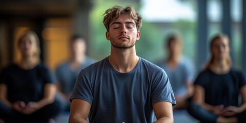 Meditation practice among practitioners yoga calm environment view