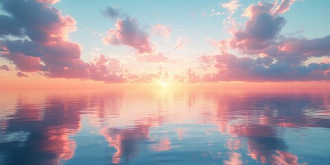 Fototapeta premium Sunset reflection over calm waters serene ocean view digital tranquil atmosphere