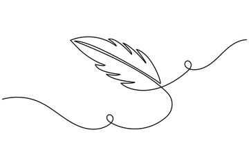 Bird feather icon continuous one line drawing minimalist style nature abstract outline vector illustration