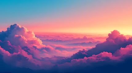 A view of pink and purple clouds at sunset with a blue sky above