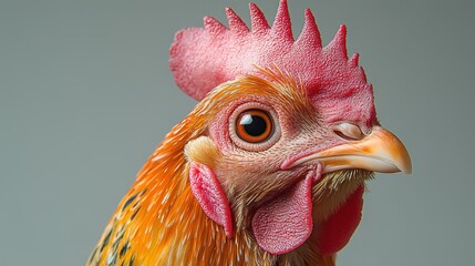Close - up Portrait of a Rooster with Vivid Red Comb and Wattles