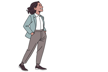 Obraz premium Vector art of a confident businesswoman in a stylish suit looks toward the future with a positive attitude ready to tackle any challenge