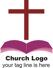 Faith Logo Design – Brown Cross and Open Bible Symbol for Church Branding and Religious Identity
