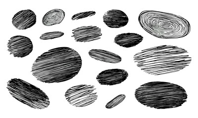 hand-drawn black circles and ovals for text emphasis. Scrapbook doodle scribble with ink brush strokes and rough outlines. Creative marker graphics, grunge design elements