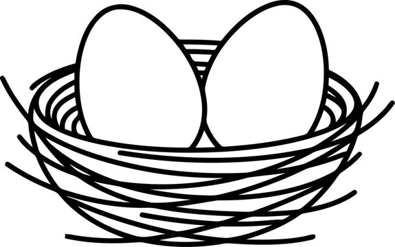Naklejki Hand drawn bird nest with two eggs simple line art