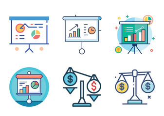 Infographic of Financial Analysis and Business Performance Presentation Charts with Dollar Signs
