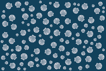 Minimalist Marine Life Pattern: Turtles, Sharks, Fish, and Underwater Creatures on Blue Background