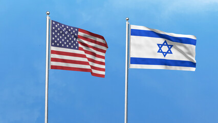 High detailed flag of USA and Israel. United states of America and Israel Flag. 3D Illustration.