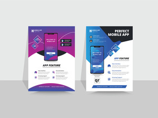 Mobile app promotion flyer brochure cover template. Mobile application  Business brochure flyer design layout.