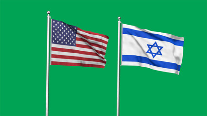 High detailed flag of USA and Israel. United states of America and Israel Flag. 3D Illustration.