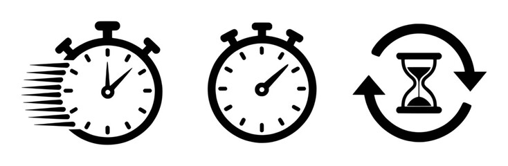 Stopwatch hourglass cycle timer icons clock