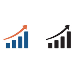 set of growth bar chart icons with upward arrows