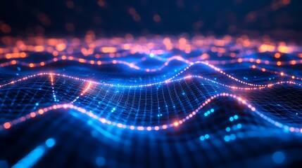 Digital grid lines stretching into futuristic endless tunnel high resolution picture