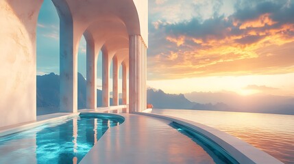 Fototapeta premium Dreamy celestial columns rising from ethereal cloud temple high resolution picture