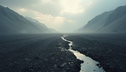 Mountain Landscape with Stream and Rocky Terrain