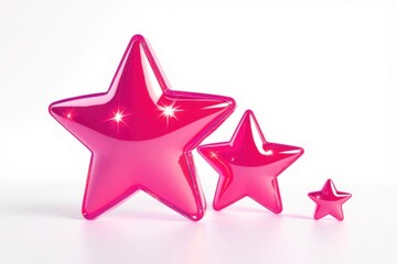 Obraz premium Three shiny pink star decorations of varying sizes
