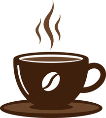 Steaming coffee cup with coffee bean icon