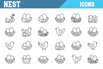Minimalist Bird and Nest Icons for Animal and Nature-related Projects