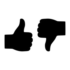 Vector illustration of thumbs up and thumbs down, hand gestures representing the feedback options of approval and disapproval.