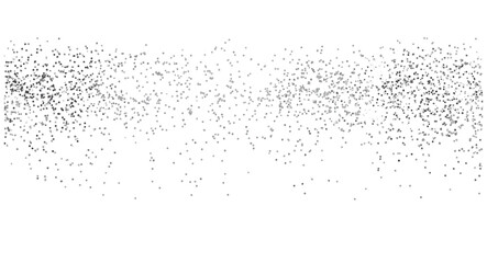 Horizontal silver glitter and confetti dust falling gracefully. Luxury holiday sparkle border with shimmering particles, festive magic decoration isolated on transparent background, bright celebratory