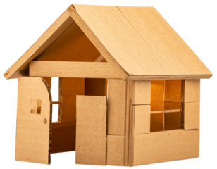 Cardboard House Model Built from Boxes – Transparent Background