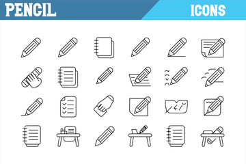 Pencil, Paper, and Checklist Icons for Writing, Drawing, and Note-taking