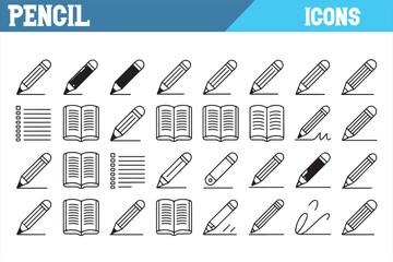 Simple Writing and Note-taking Icons for School, Office, and Stationery

