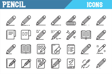 Vector Icon Set Featuring Pencils, Notebooks, and School Supplies

