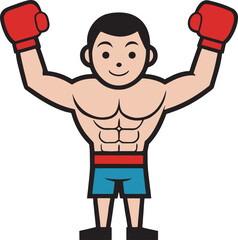 Minimalist cartoon boxer character with gloves raised. A fun and energetic design for sports-themed games or youth programs.