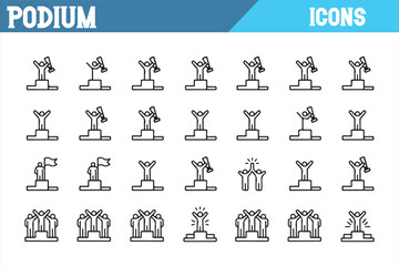 Victory and Achievement Podium Icons: Trophies, Flags, and Awards