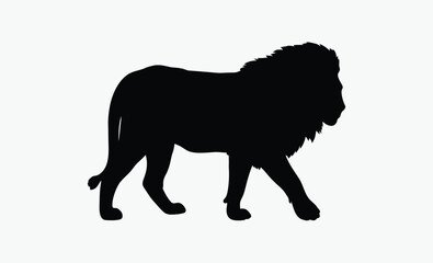 Lion silhouette, lion with mane big cat black silhouette, wild animal profile, mane lion vector, standing lion pose   