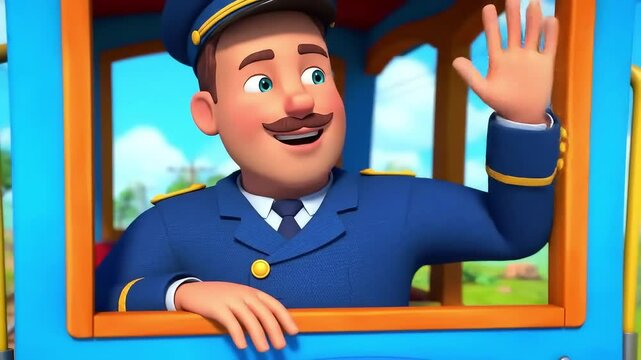 Train Conductor Waving Animated Fun for Children and Toddlers!