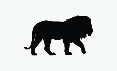 Lion silhouette, lion with mane big cat black silhouette, wild animal profile, mane lion vector, standing lion pose   