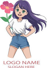 Anime girl logo icon vector white background .
