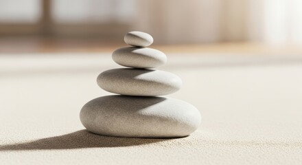 Serene stacked stones evoke balance and tranquility in warm, soft light
