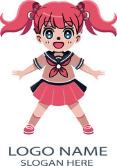 Anime girl logo icon vector white background .