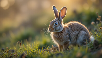 Fototapeta premium Wild Rabbit in Grassy Field