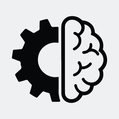 Silhouette brain and gear forming combined icon graphic vector illustration