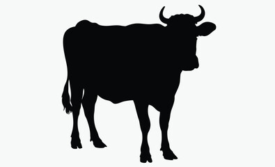 Cow silhouette, farm animal, livestock icon, Cow graphic icon, Cow black silhouette isolated on white background, Vector illustration 