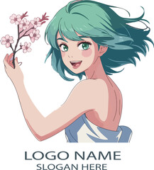 Anime girl logo icon vector white background .